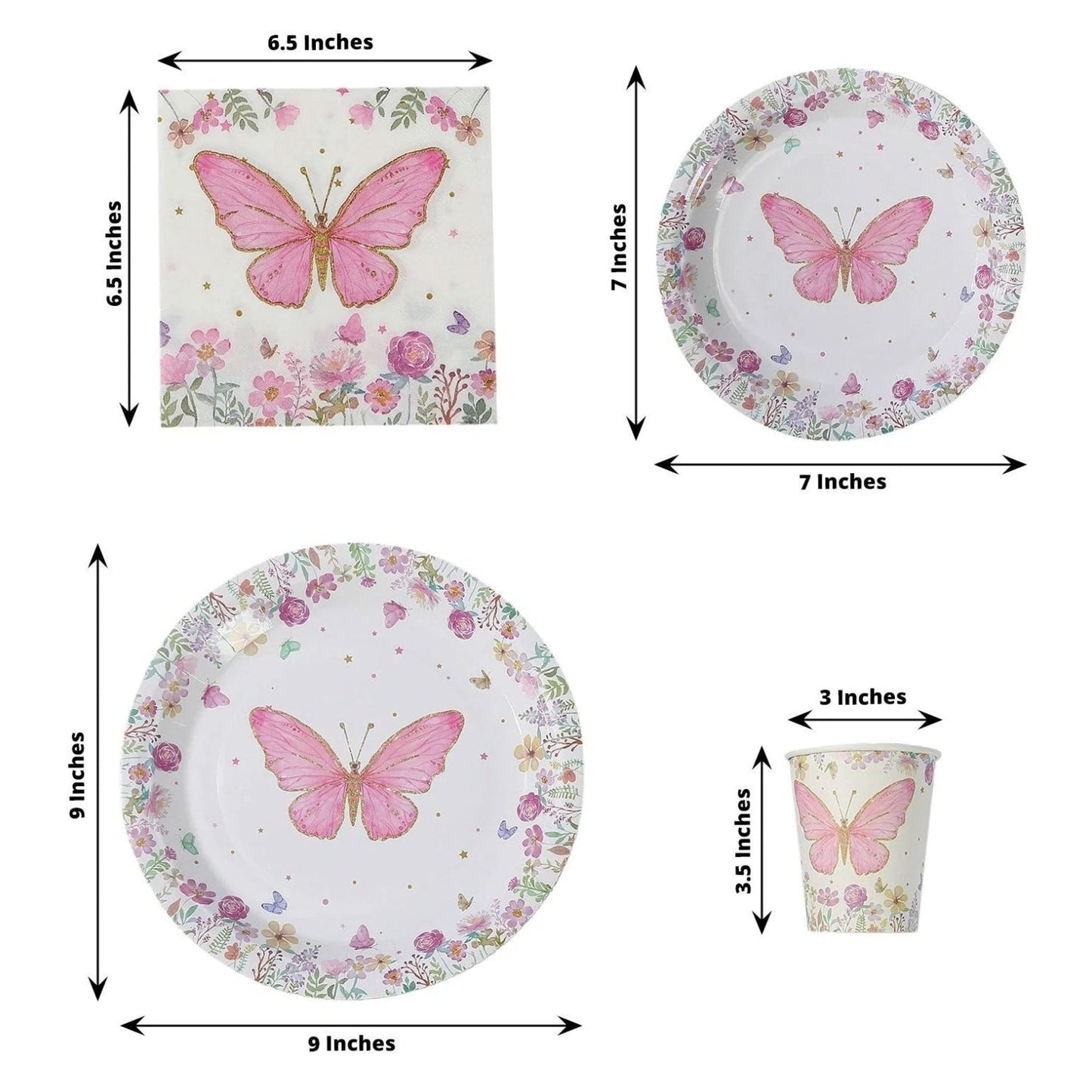 Home Collection 96Pieces White and Pink Butterfly Print Disposable Tableware Set