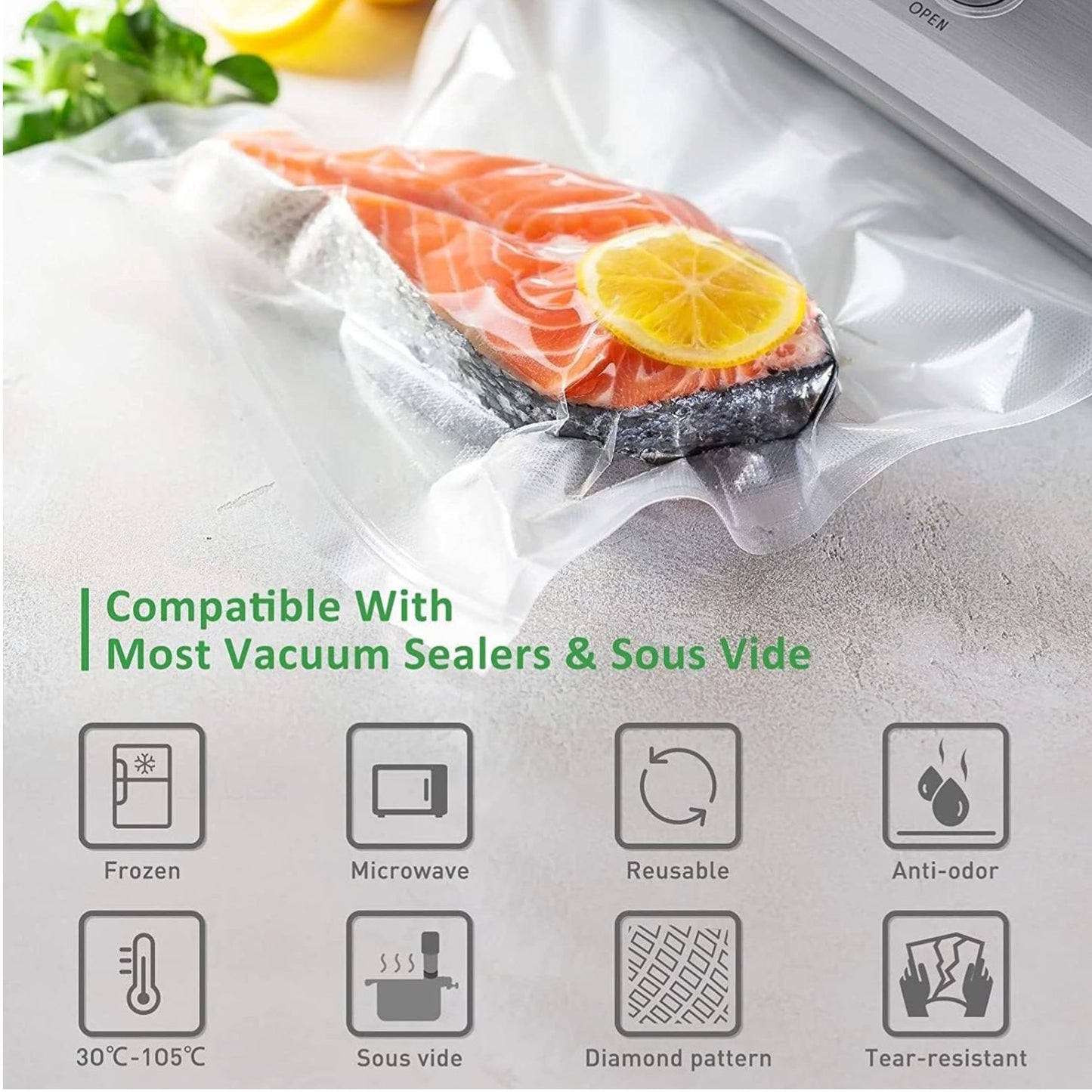 Home Collection Vacuum Sealer Bags 8"x196" Food Saver Roll