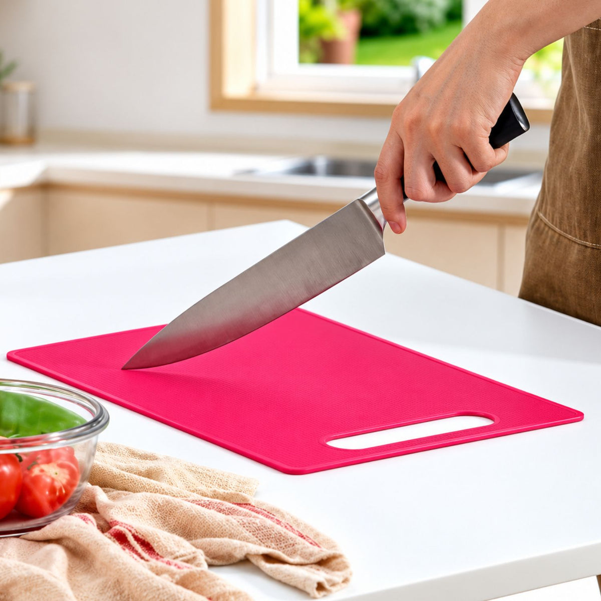 Home Collection Plastic Cutting Board Set Flexible Small Kitchen Boards with Easy-Grip Handles