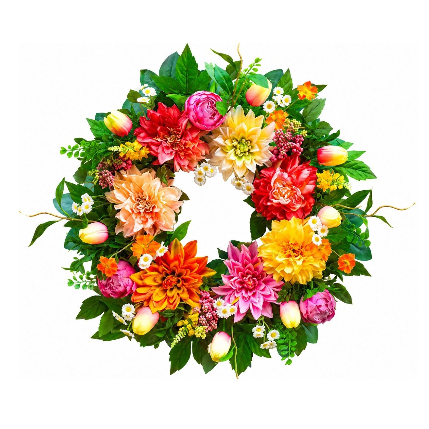 Home Collection Spring and Summer Wreath with Dahlia and Greenery for Front Door 24 Inch