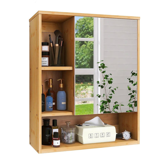 Home Collection Natural Bamboo Bathroom Mirror Cabinet
