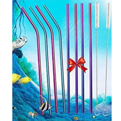 Home Collection Pack of 8 Stainless Steel Reusable Metal Straws Set