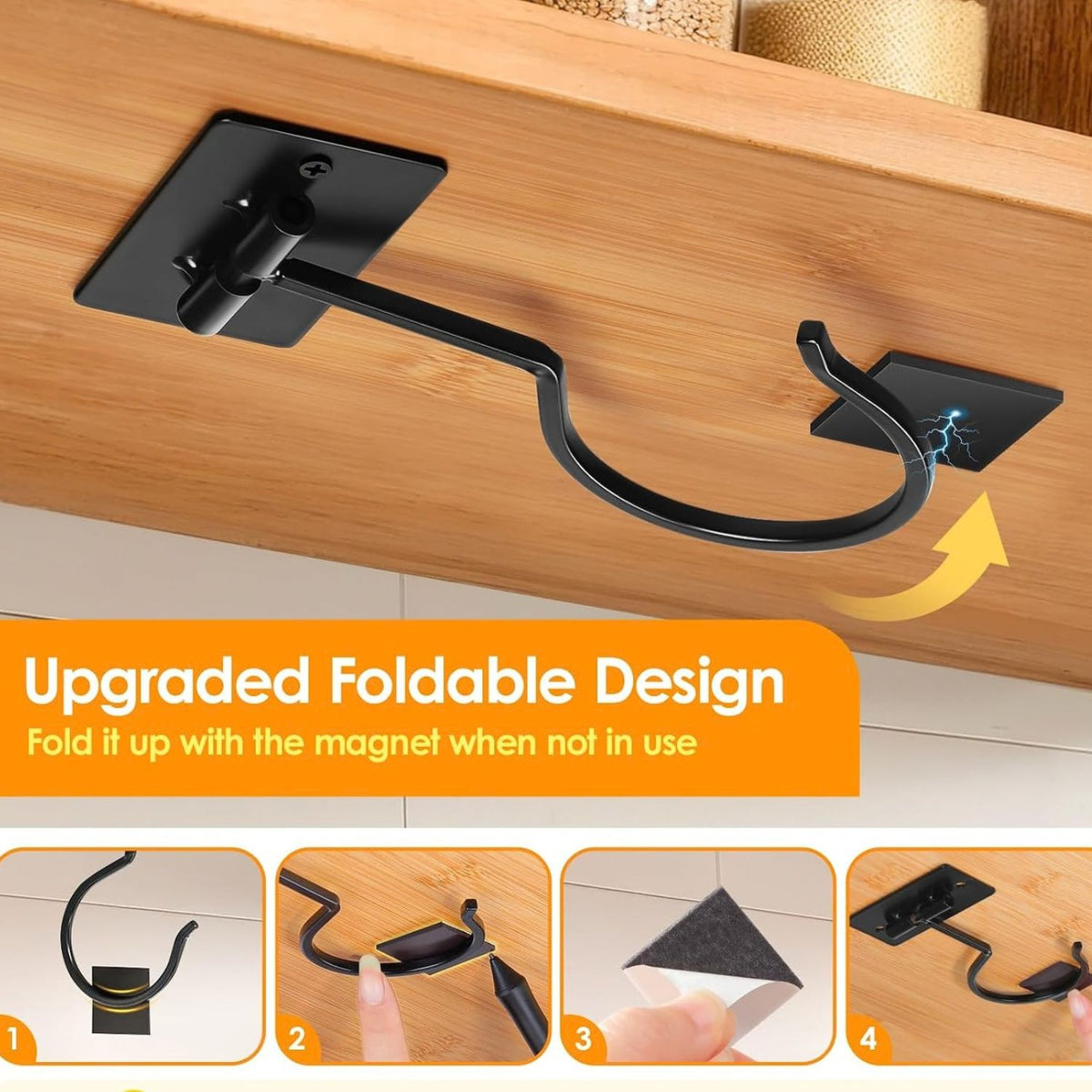 Home Collection Under-Cabinet Self-Adhesive Foldable Hook