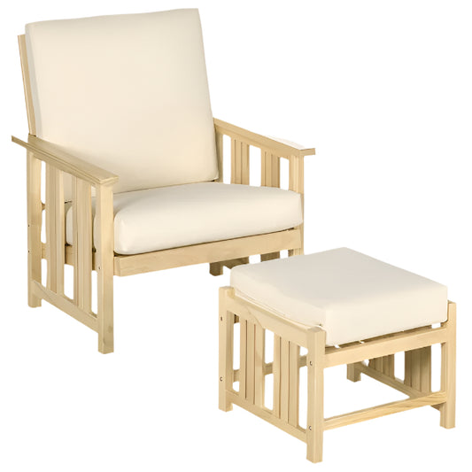 Natural Pine Wood Lounge Chair Set with Cushions