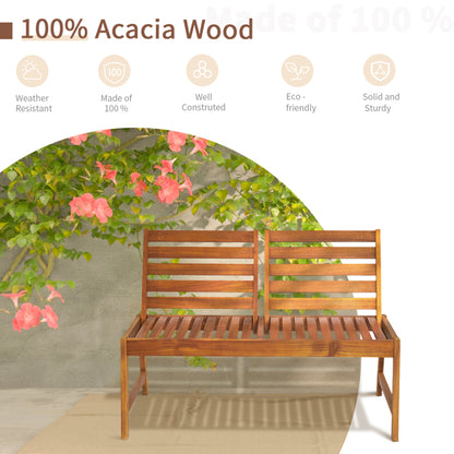Acacia Wood 2-Person Outdoor Bench with Adjustable Backrest