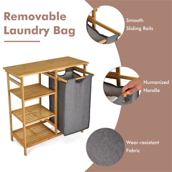 3-Tier Bamboo Laundry Hamper Stand with Open Shelves