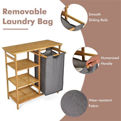 3-Tier Bamboo Laundry Hamper Stand with Open Shelves