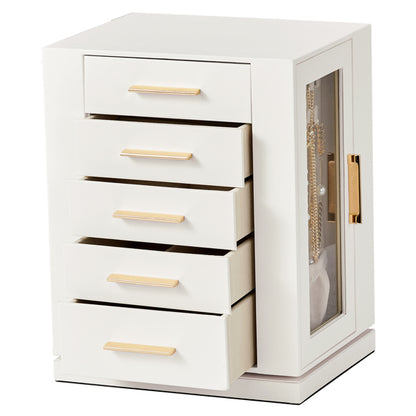 360° Rotating White Jewelry Cabinet with 5 Drawers