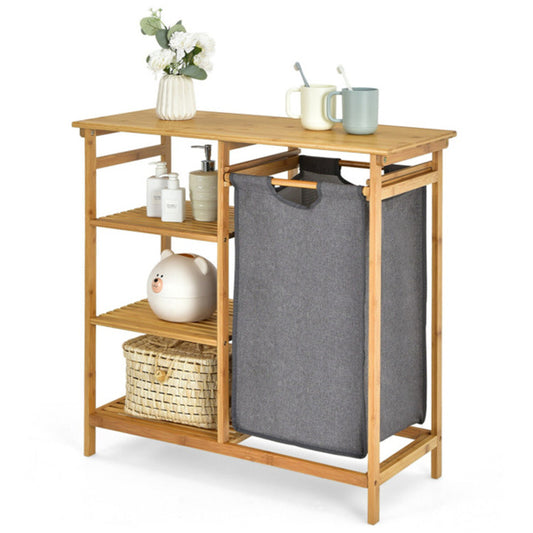 3-Tier Bamboo Laundry Hamper Stand with Open Shelves