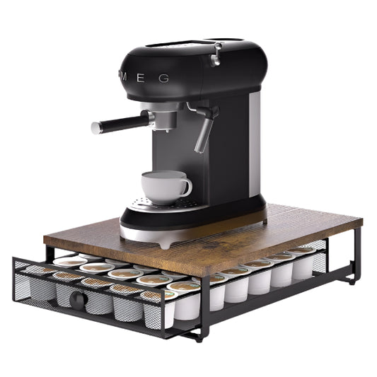Rustic Brown K-Cup Organizer with Sliding Drawer