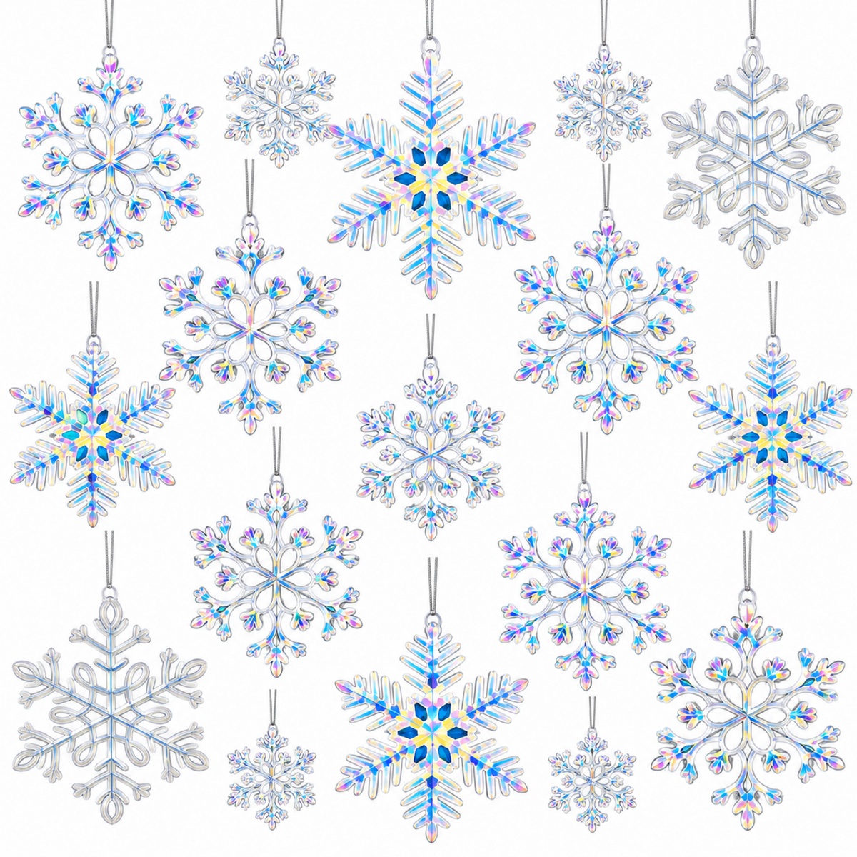 Home Collection Pack of 36 Christmas Snowflake Ornaments Plastic Hanging Winter Holiday Decorations