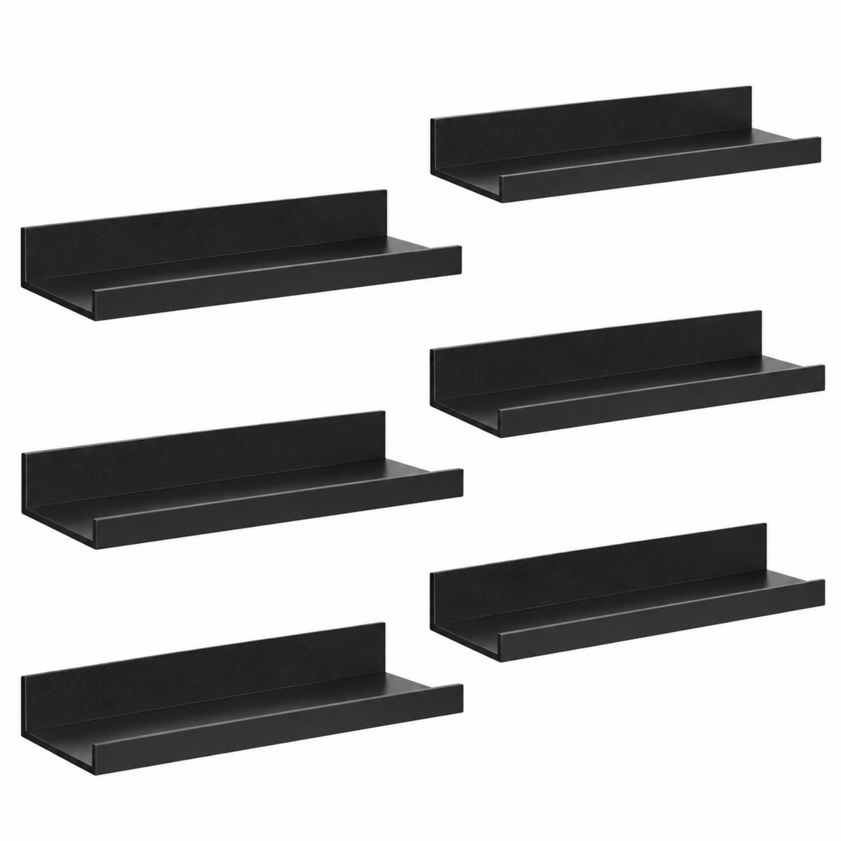 Home Collection Floating Wall Shelves Set of 6 Black