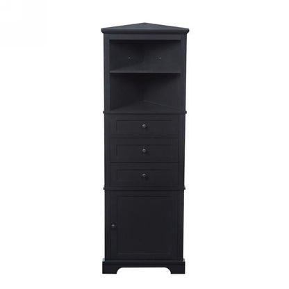 Black Triangle Tall Cabinet with 3 Drawers and Adjustable Shelves