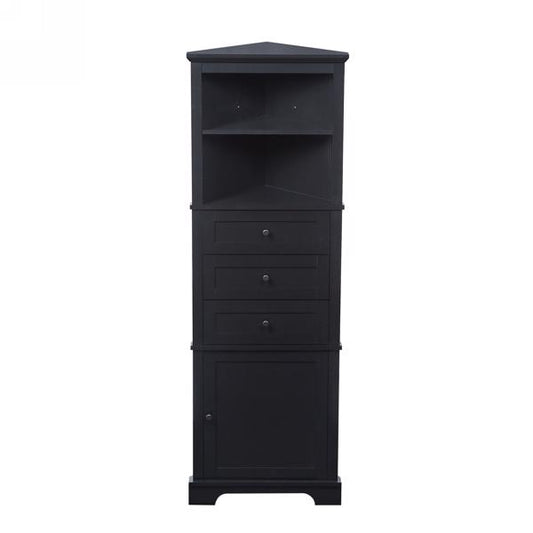 Black Triangle Tall Cabinet with 3 Drawers and Adjustable Shelves