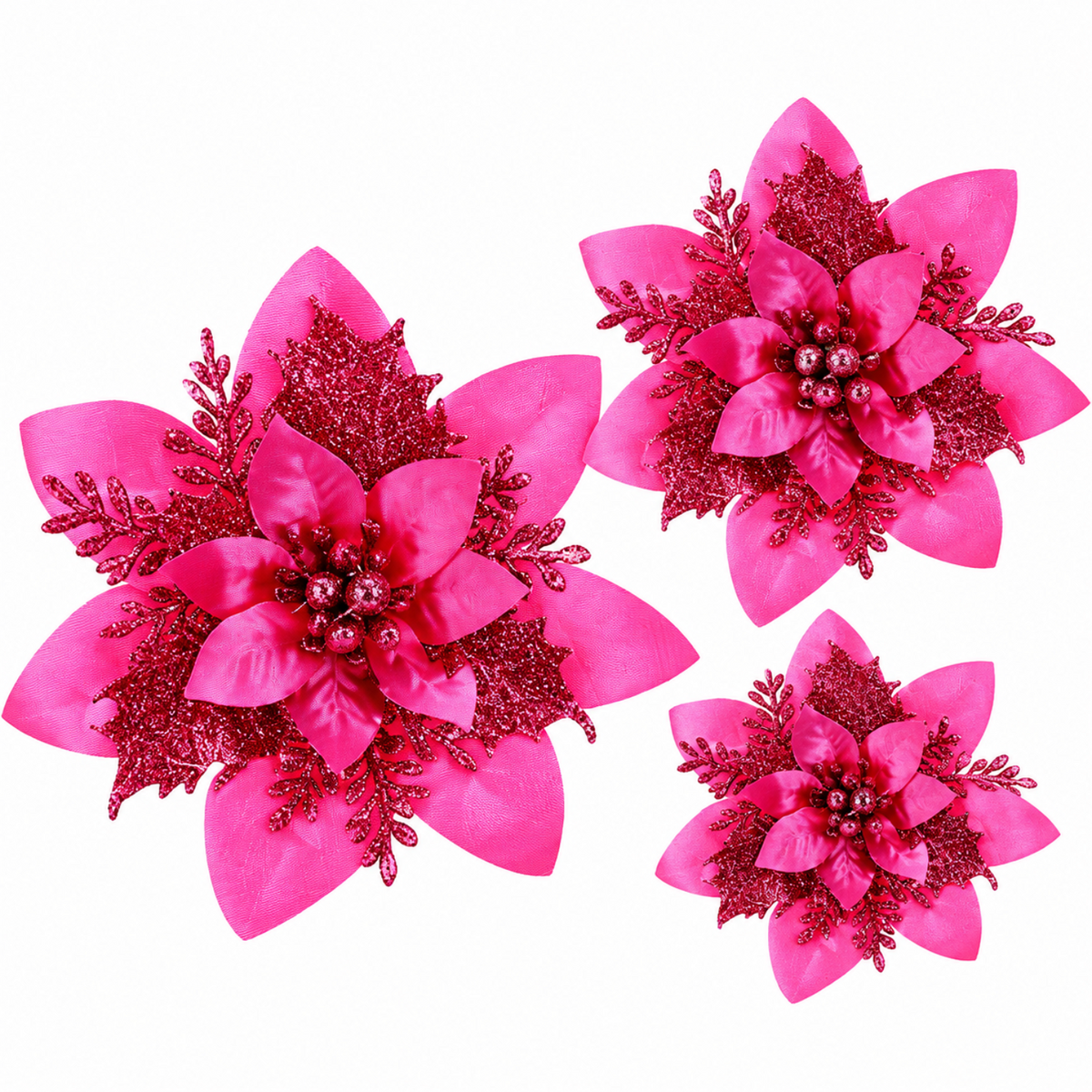 Home Collection Pack of 24 Glitter Christmas Poinsettia Flowers Clip-On Tree Ornaments