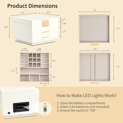 LED Jewelry Box with Mirror Light & Pink Velvet