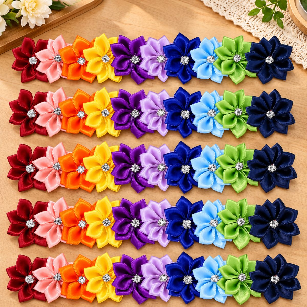 Home Collection 50-Pc Satin Ribbon Daisy Flower Heads with Rhinestones