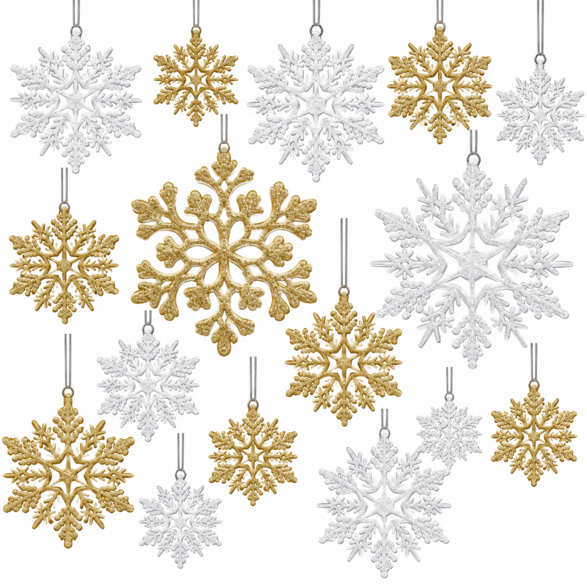 Home Collection Pack of 36 Christmas Snowflake Ornaments Plastic Hanging Winter Holiday Decorations