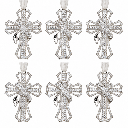 Home Collection Pack of 6 Metal Rhinestone Christmas Bow Ornaments, Sparkling Crystal Tree Decorations