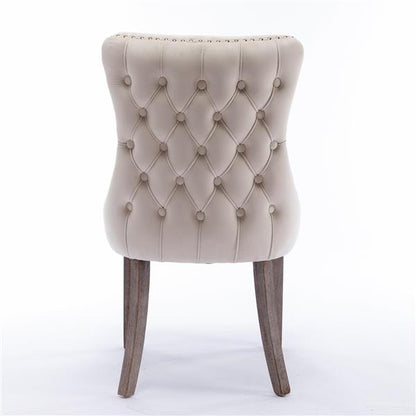 Set of 2 Velvet Wing-Back Dining Chairs Beige