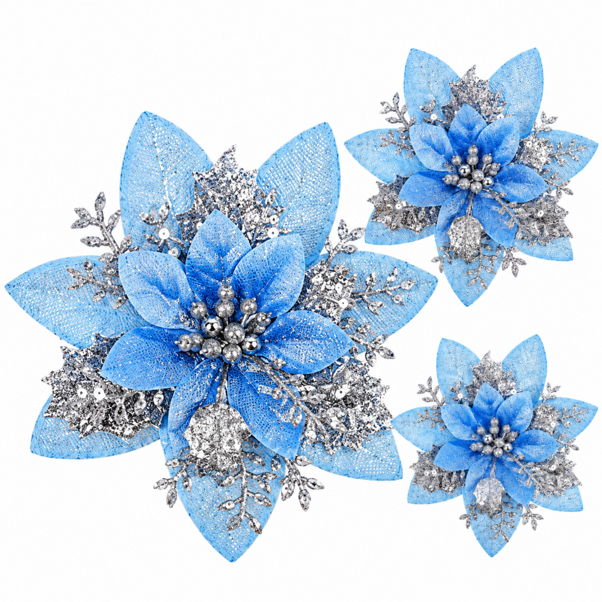 Home Collection Pack of 24 Glitter Christmas Poinsettia Flowers Clip-On Tree Ornaments