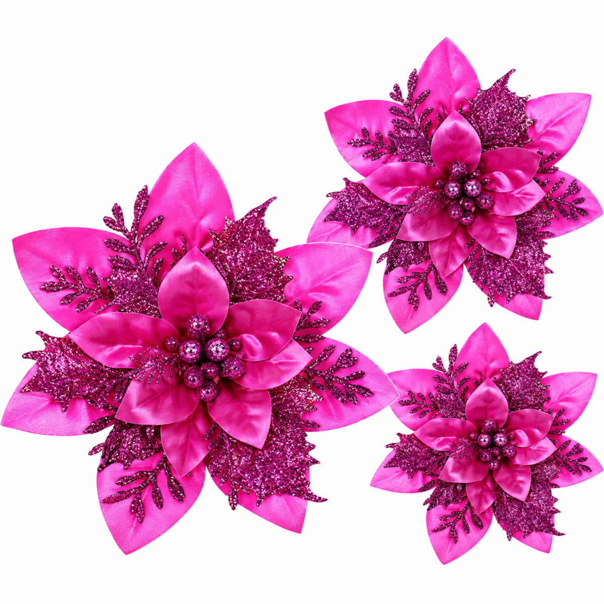 Home Collection Pack of 24 Glitter Christmas Poinsettia Flowers Clip-On Tree Ornaments