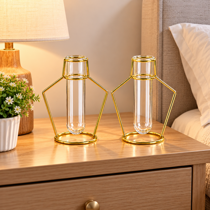 Home Collection 2 Piece Gold Geometric Flower Vase Holders