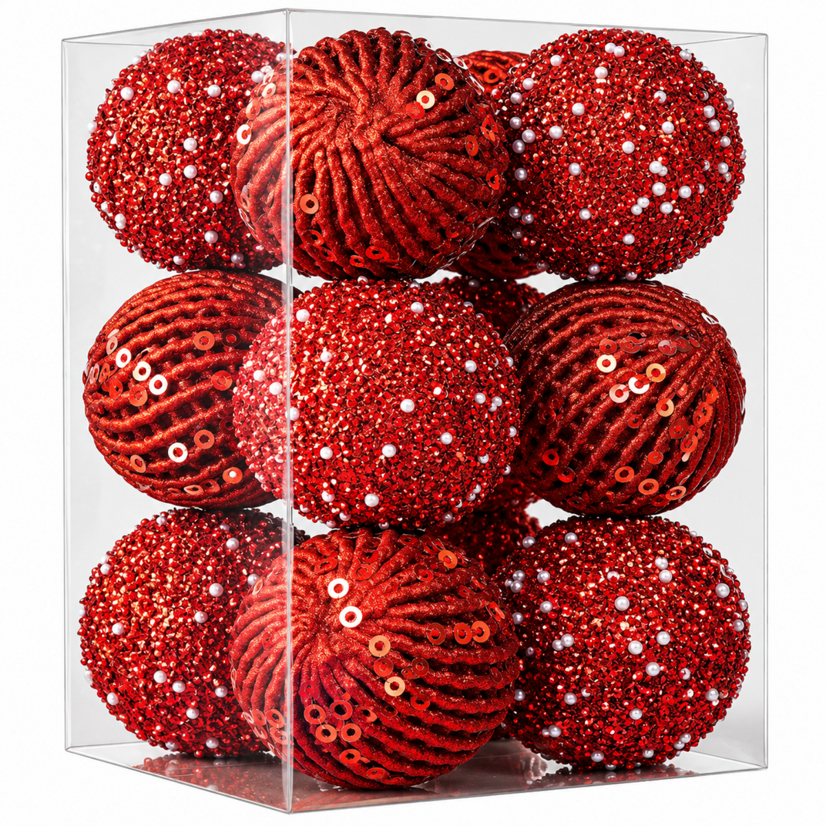 Home Collection Pack of 12 Sparkly Sequin Christmas Ball Ornaments 3.15 Inch Shatterproof Tree Decorations