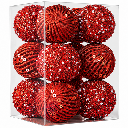 Home Collection Pack of 12 Sparkly Sequin Christmas Ball Ornaments 3.15 Inch Shatterproof Tree Decorations