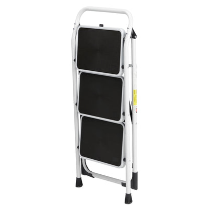 3-Step Folding Iron Ladder with Short Handrail Black & White