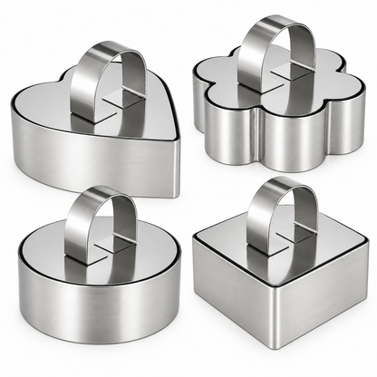 Home Collection Pack of 4 Stainless Steel Mousse Ring Mold Set with Pusher Tool