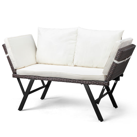 Woven Rattan Convertible Daybed Sofa Gray & Beige