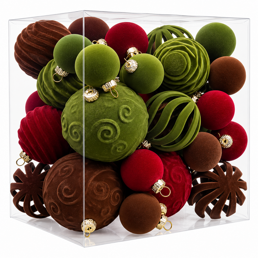 Home Collection Pack of 36 Velvet Christmas Ball Ornaments Shatterproof Flocked Tree Decorations