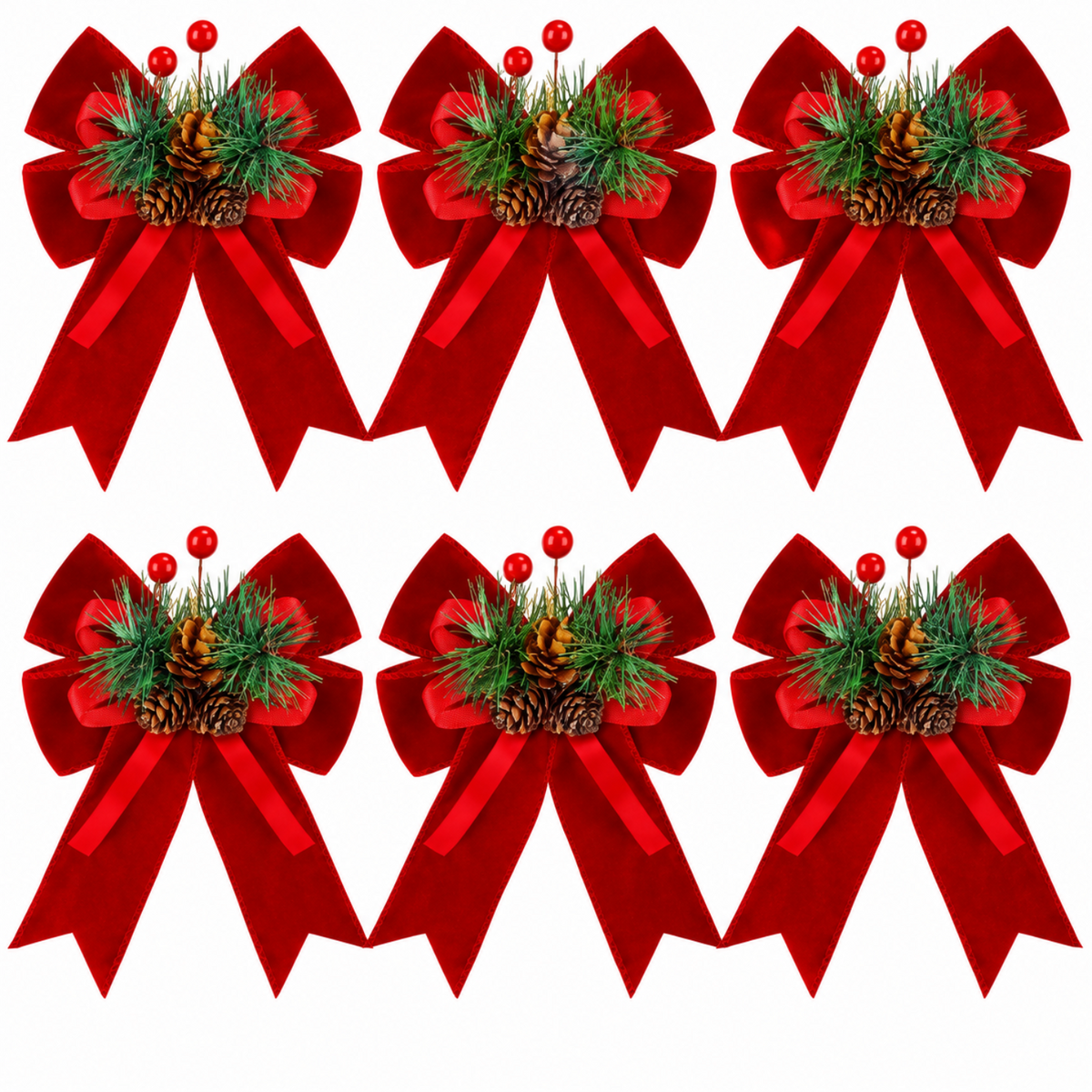 Home Collection Pack of 6 Velvet Christmas Ribbon Bows Holiday Tree Wreath and Garland Decorations