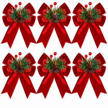 Home Collection Pack of 6 Velvet Christmas Ribbon Bows Holiday Tree Wreath and Garland Decorations