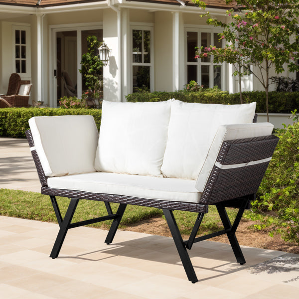 Woven Rattan Convertible Daybed Sofa Gray & Beige