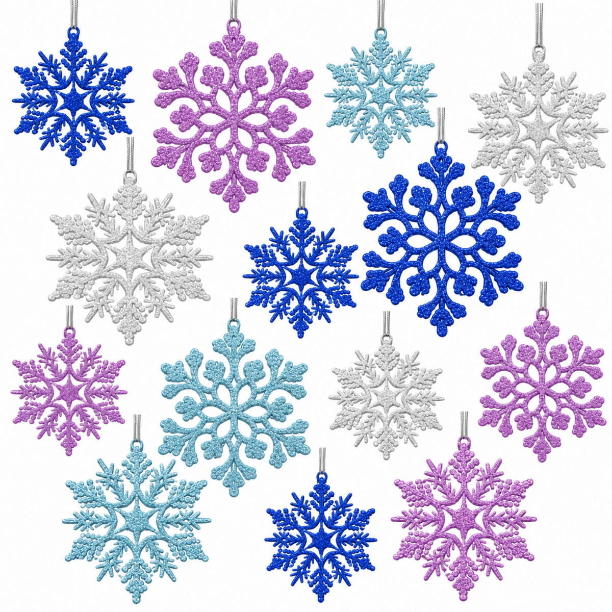 Home Collection Pack of 36 Christmas Snowflake Ornaments Plastic Hanging Winter Holiday Decorations