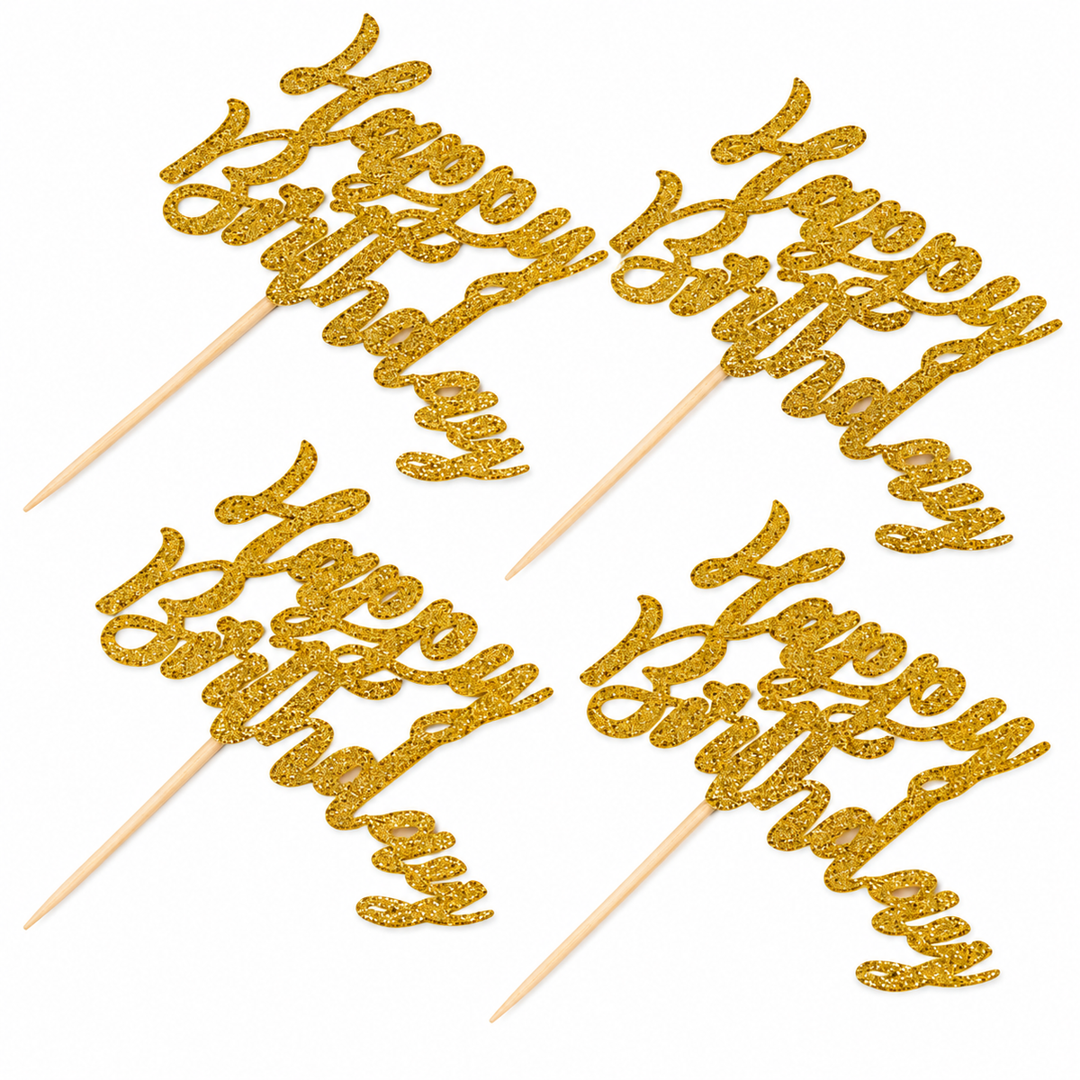 Home Collection 24-Pack Gold Glitter Happy Birthday Cupcake Toppers