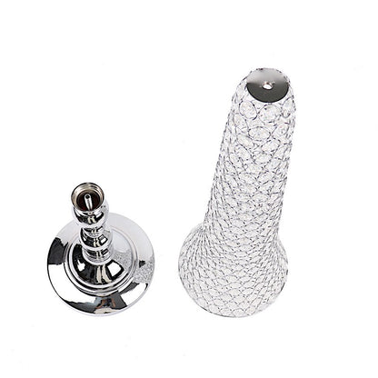Set of 2 Silver Metal 40" Trumpet Vases with Acrylic Crystal Beads