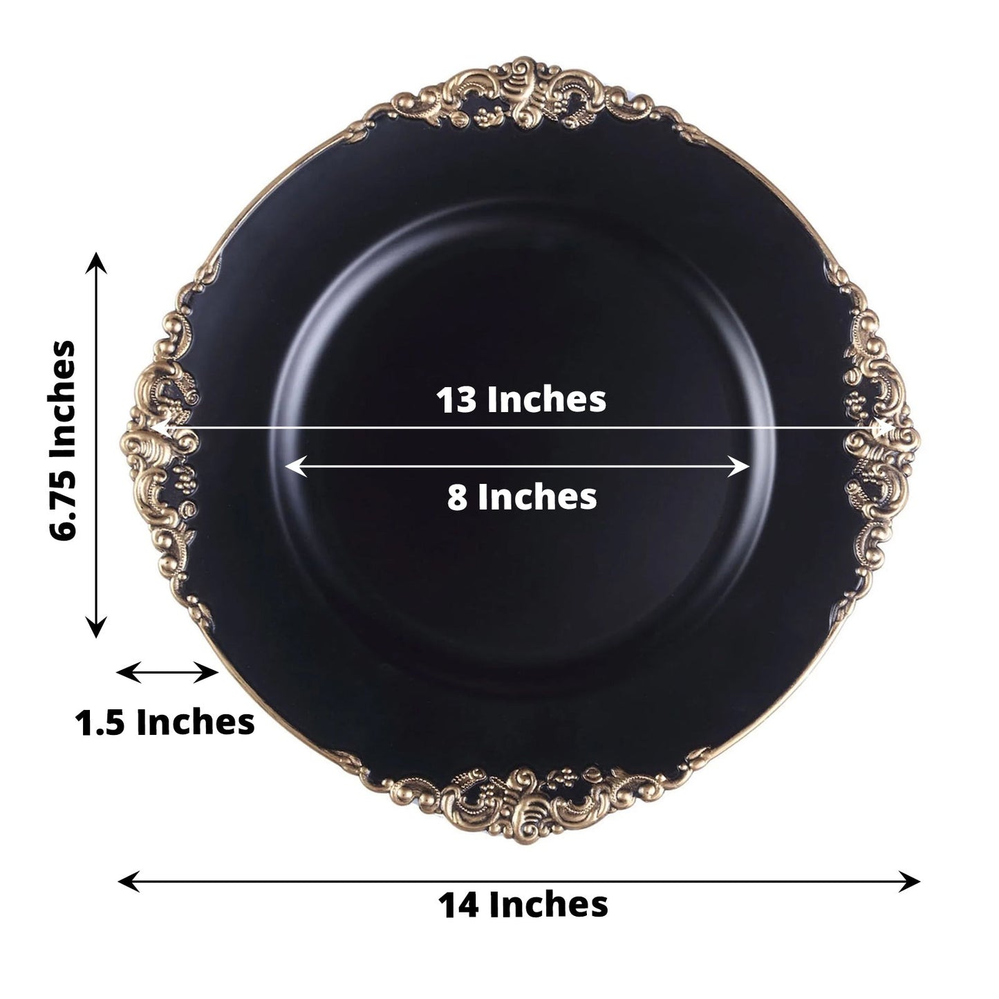 Home Collection 13-Inch Round Acrylic Charger Plates with Embossed Rim