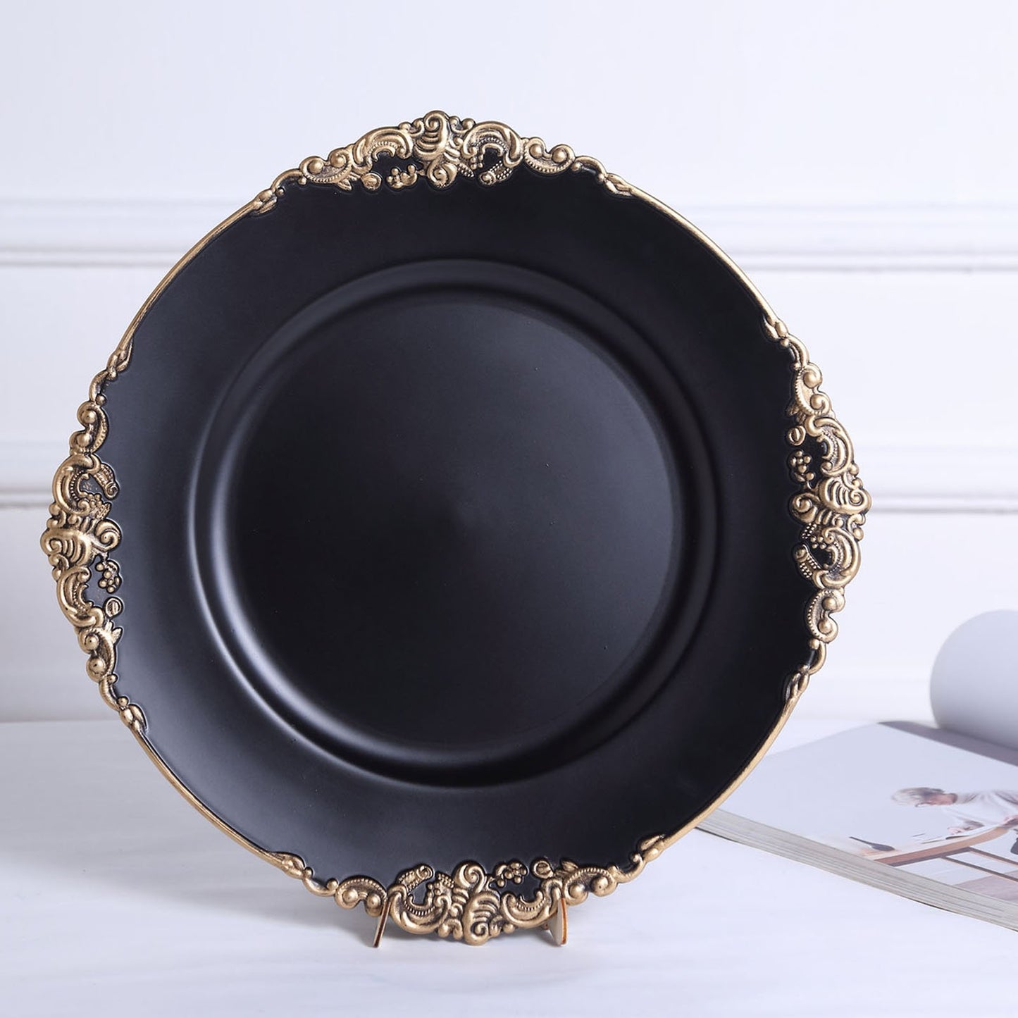 Home Collection 13-Inch Round Acrylic Charger Plates with Embossed Rim