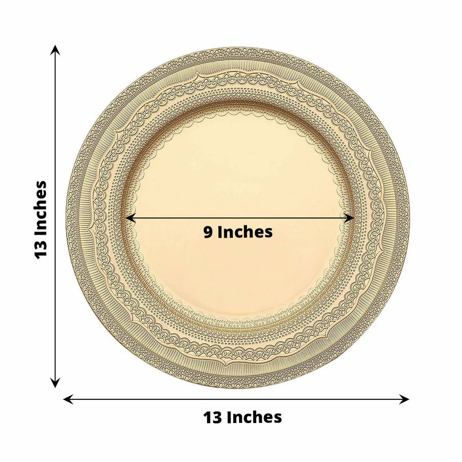 Home Collection 6-Pack 13" Round Acrylic Charger Plates – Lace Embossed Rim Decorative Chargers