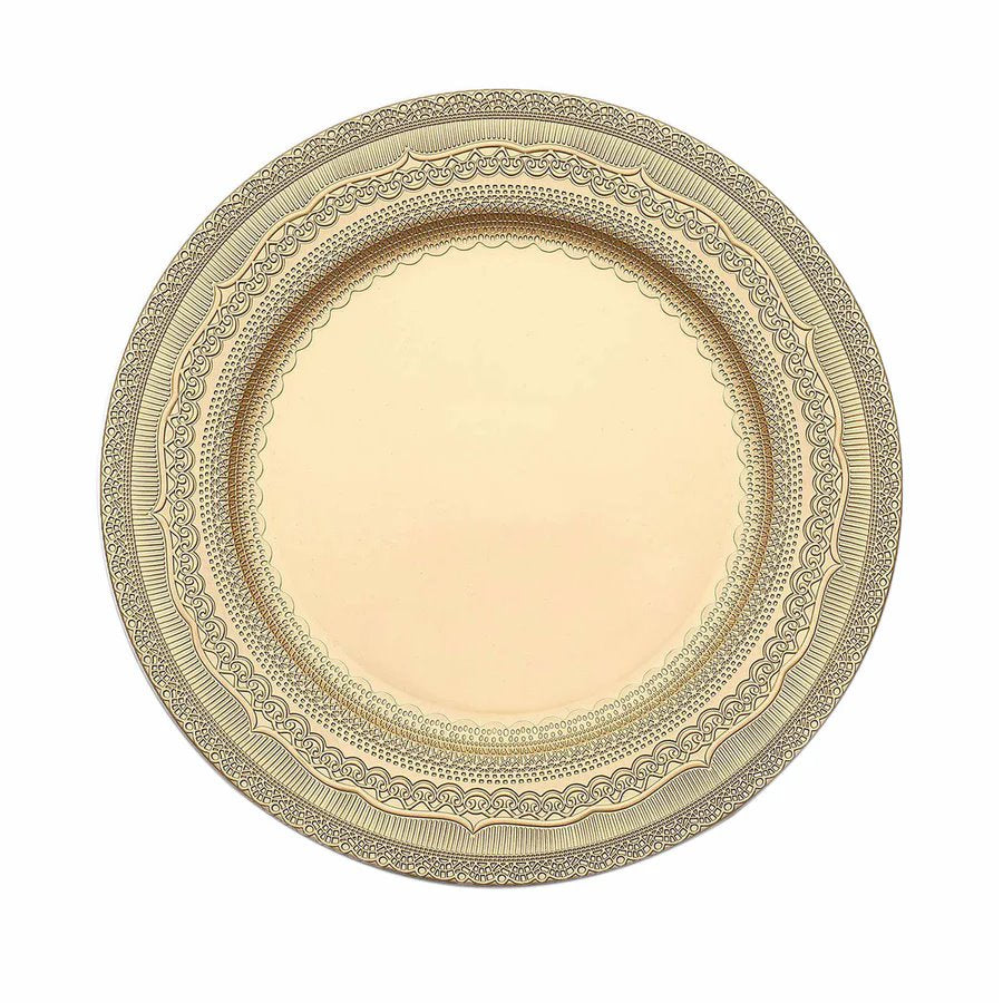 Home Collection 6-Pack 13" Round Acrylic Charger Plates – Lace Embossed Rim Decorative Chargers