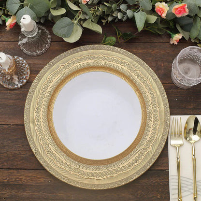 Home Collection 6-Pack 13" Round Acrylic Charger Plates – Lace Embossed Rim Decorative Chargers