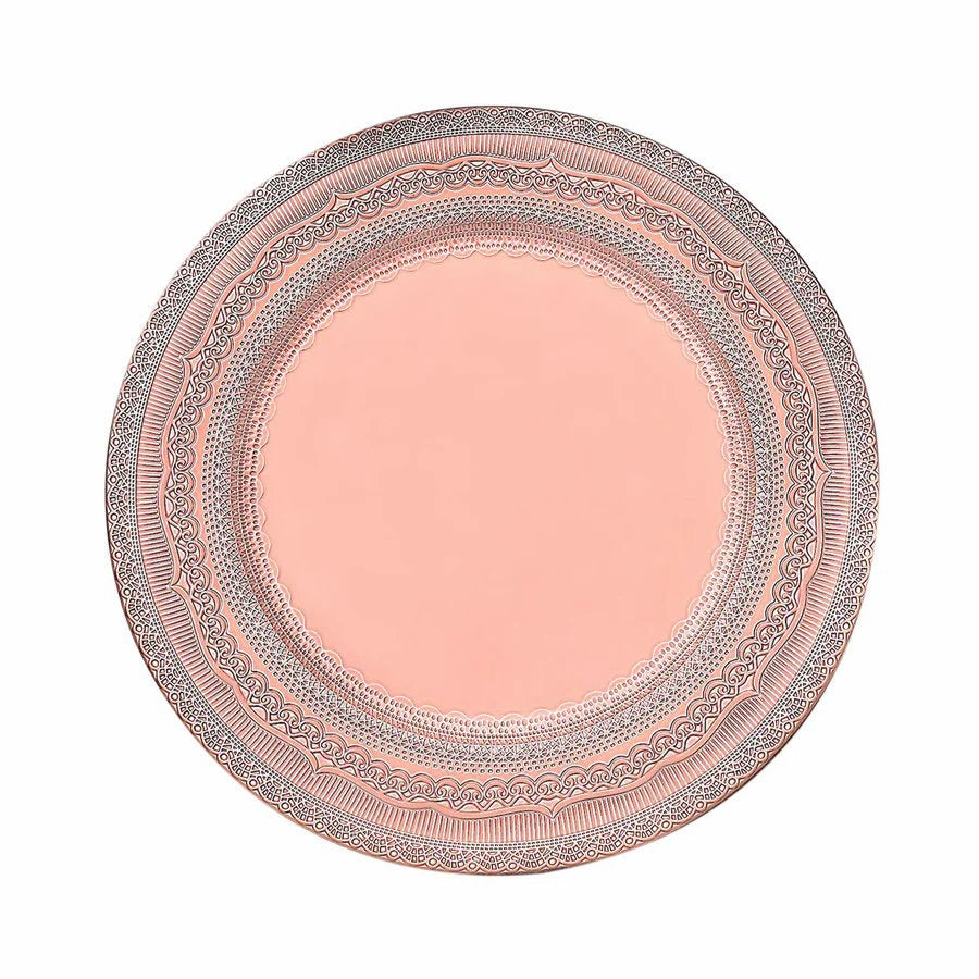 Home Collection 6-Pack 13" Round Acrylic Charger Plates – Lace Embossed Rim Decorative Chargers
