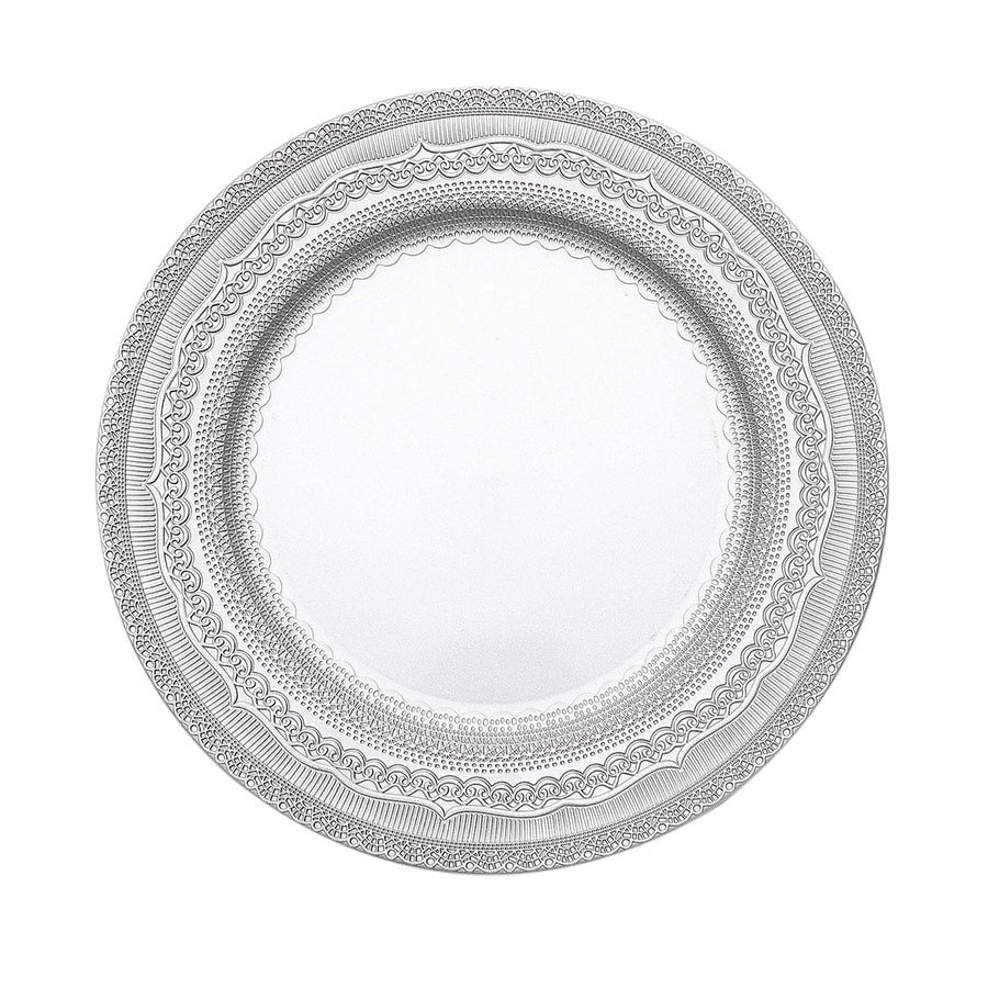 Home Collection 6-Pack 13" Round Acrylic Charger Plates – Lace Embossed Rim Decorative Chargers