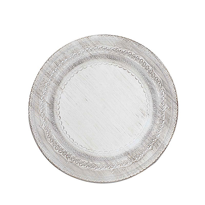 Home Collection 6-Pack 13" Round Acrylic Charger Plates – Lace Embossed Rim Decorative Chargers