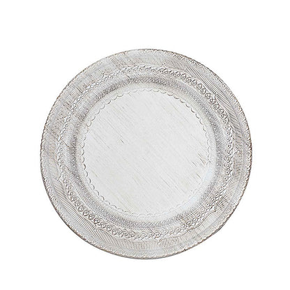 Home Collection 6-Pack 13" Round Acrylic Charger Plates – Lace Embossed Rim Decorative Chargers