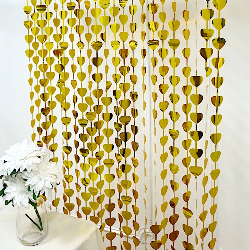 Home Collection 3 ft x 6.5 ft Metallic Heart Foil Tassel Fringe Backdrop Curtain