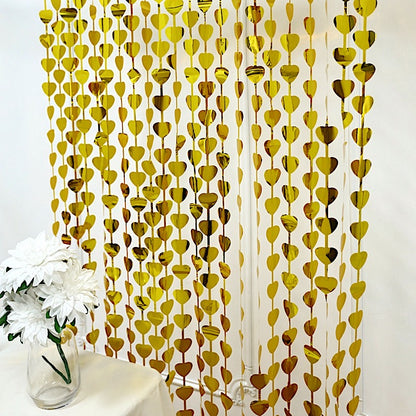 Home Collection 3 ft x 6.5 ft Metallic Heart Foil Tassel Fringe Backdrop Curtain